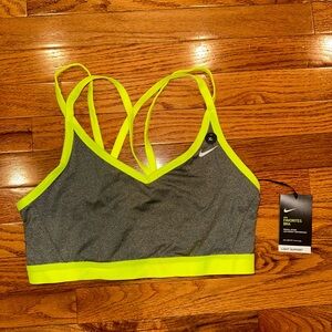Nike Women's Charcoal and Neon Yellow Sports Bra